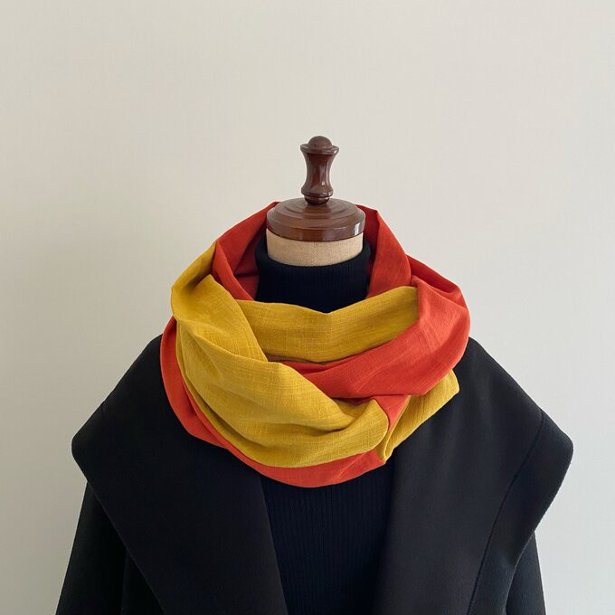 日本製　綿100% 天然素材のスヌード　バイカラー　イエロー×オレンジ