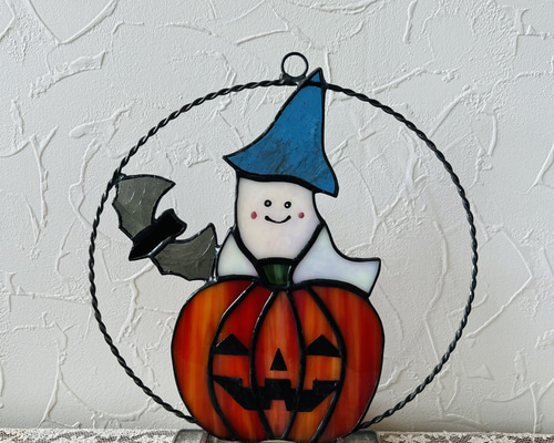 ステンドグラス　ハロウィンのパネル 壁掛けステンドグラスパネル ハロウィンのカボチャ タペストリー