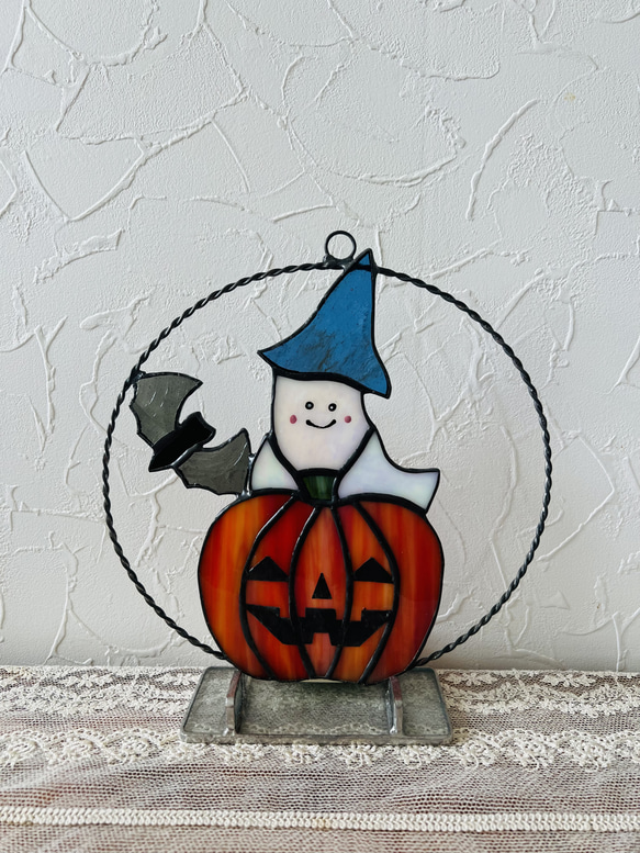 ステンドグラス ハロウィン お化けとコウモリのミニリース その他置物