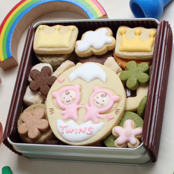 双子ちゃん用！ジェンダーリービール専用、性別発表、サプライズに最適クッキー缶、なんと2卵生双生児にも対応！　 8枚目の画像