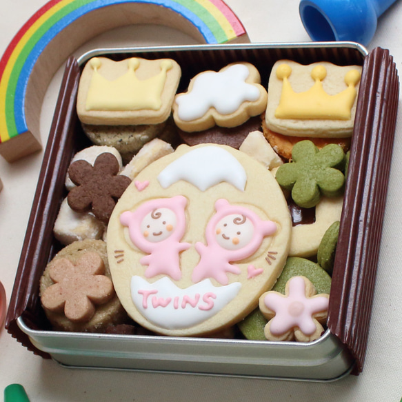 双子ちゃん用！ジェンダーリービール専用、性別発表、サプライズに最適クッキー缶、なんと2卵生双生児にも対応！　 8枚目の画像