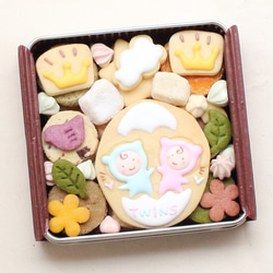 双子ちゃん用！ジェンダーリービール専用、性別発表、サプライズに最適クッキー缶、なんと2卵生双生児にも対応！　 9枚目の画像