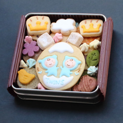 双子ちゃん用！ジェンダーリービール専用、性別発表、サプライズに最適クッキー缶、なんと2卵生双生児にも対応！　 4枚目の画像