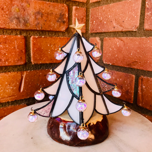 ビンテージ オーナメントグラス ステンドグラス クリスマスツリー 高さ33cm ステンドグラス クリスマスツリー h（ミックスカラー） その他