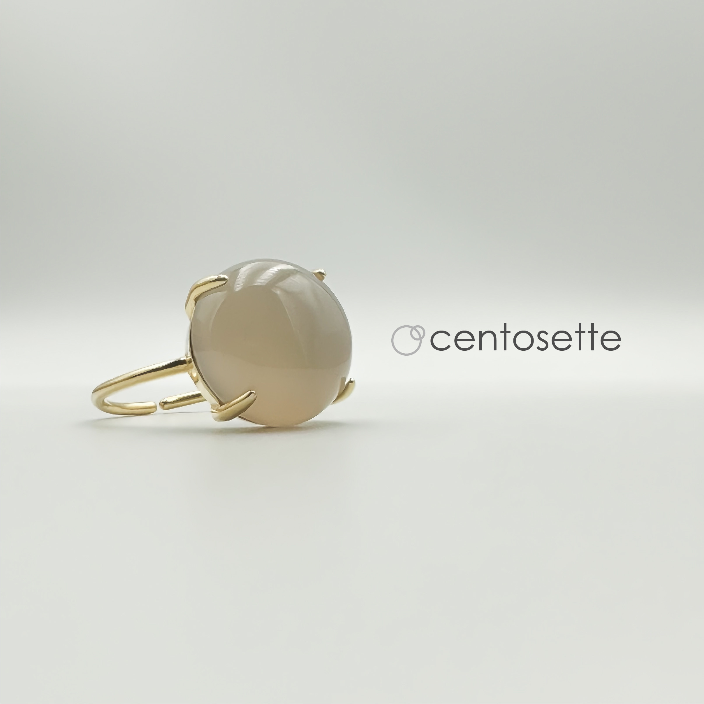 グレーオニキスの4本爪シンプルSV925フリーサイズリング/リング台カラー選択可