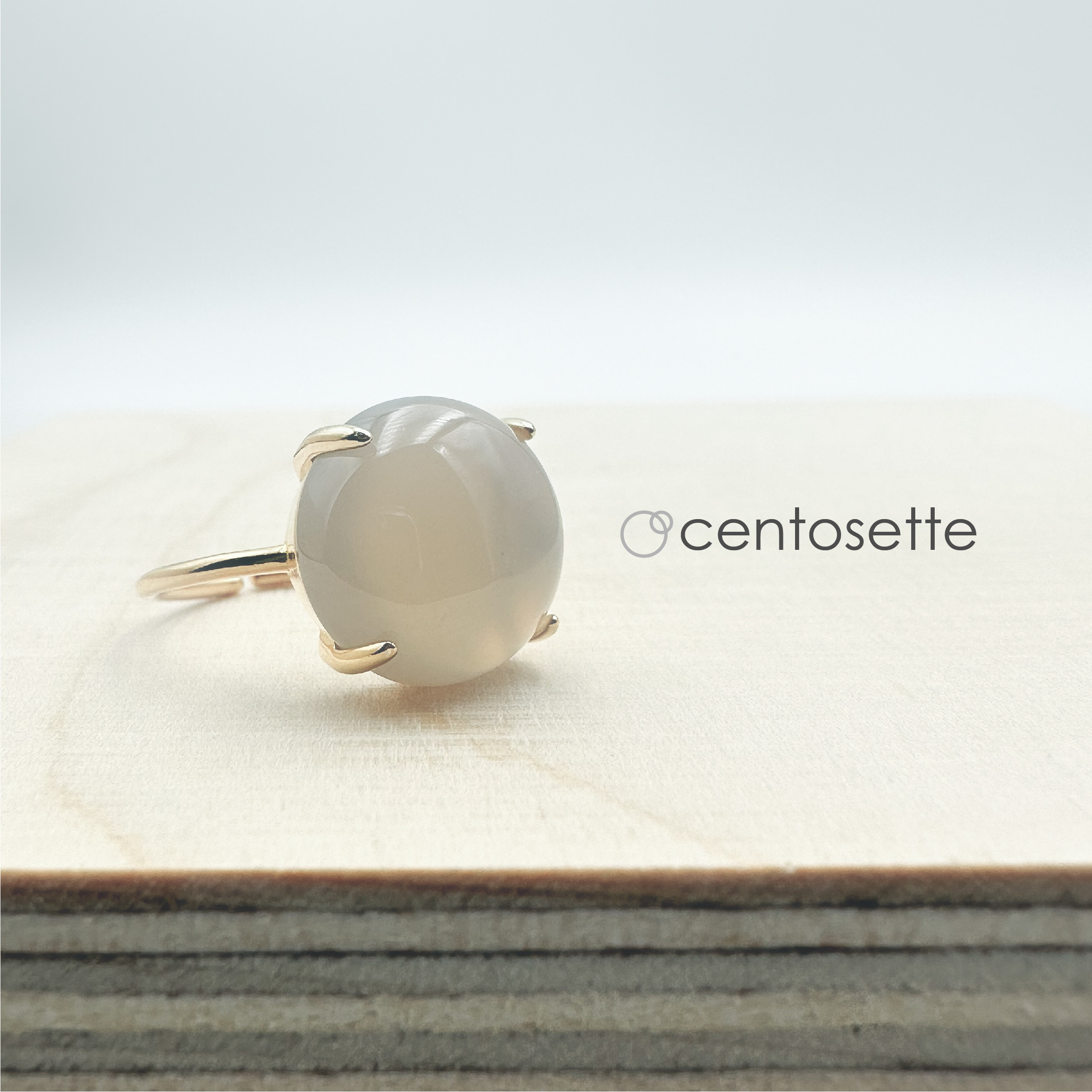 グレーオニキスの4本爪シンプルSV925フリーサイズリング/リング台カラー選択可