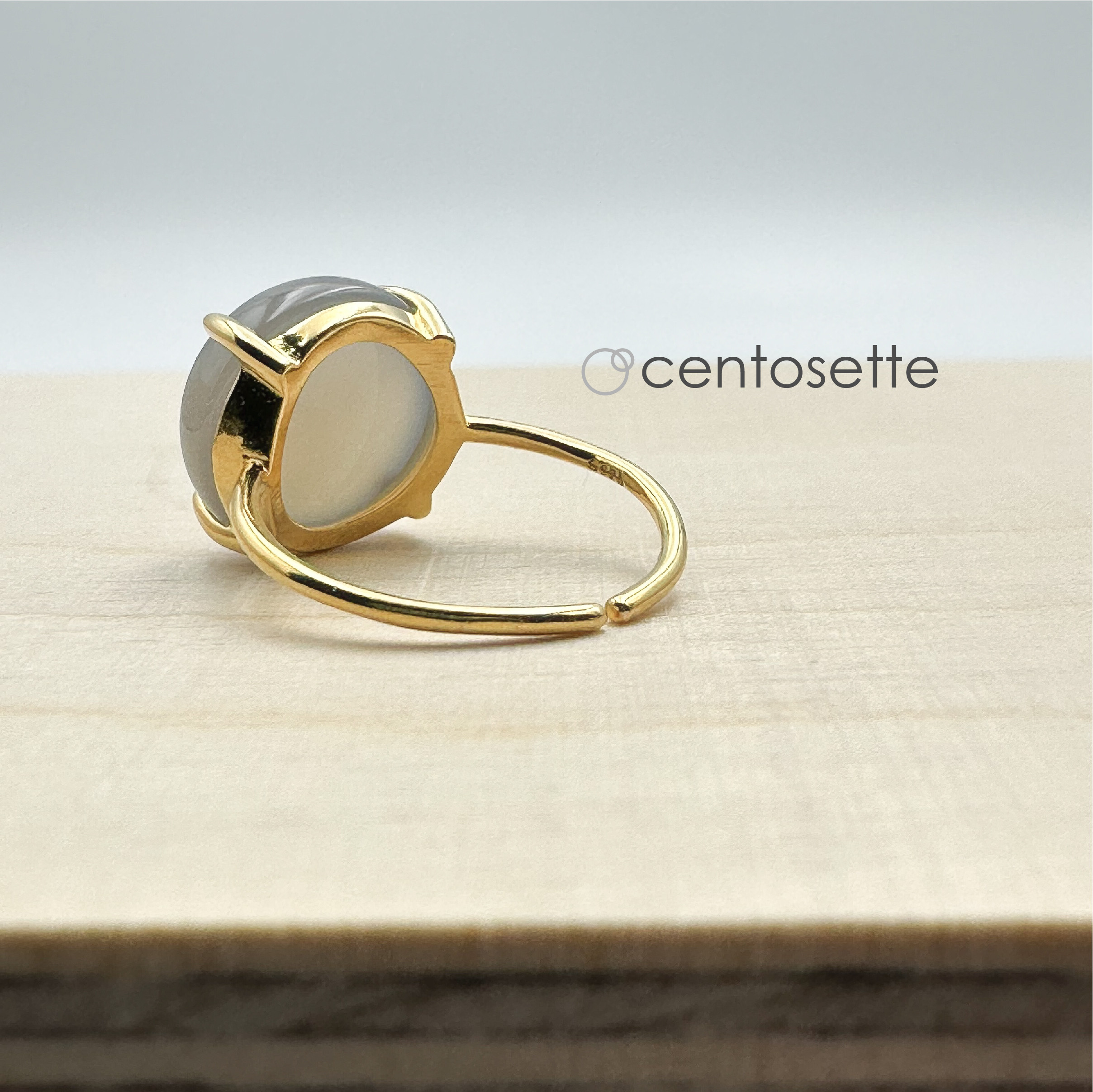 グレーオニキスの4本爪シンプルSV925フリーサイズリング/リング台カラー選択可