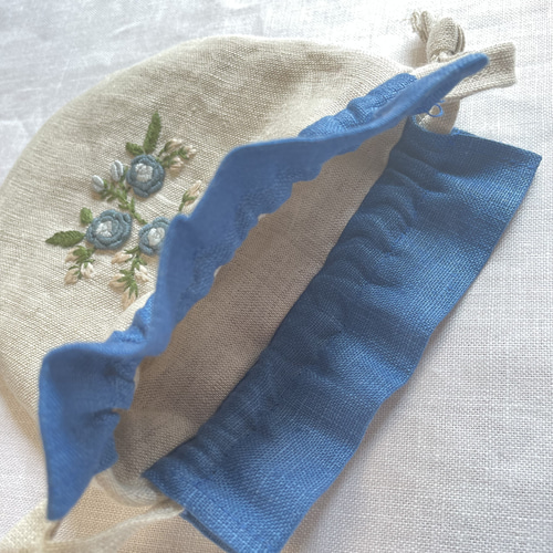 大人可愛い薔薇の巾着袋 リネン刺繍巾着袋 コスメ入れ 薬入れ お菓子