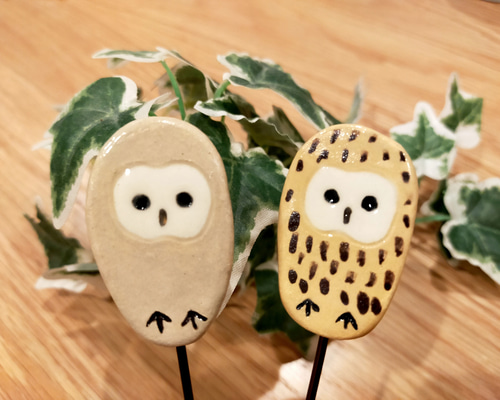 ふくろう】陶器 ガーデンピック 多肉ピック 大きめ その他インテリア