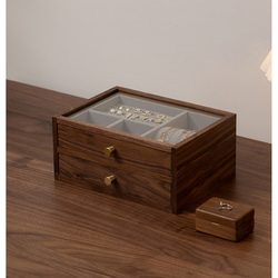 グラス付きのデザインの木製アクセサリー収納 イヤリング ジュエリーボックス ウオルナットウッド　 6枚目の画像
