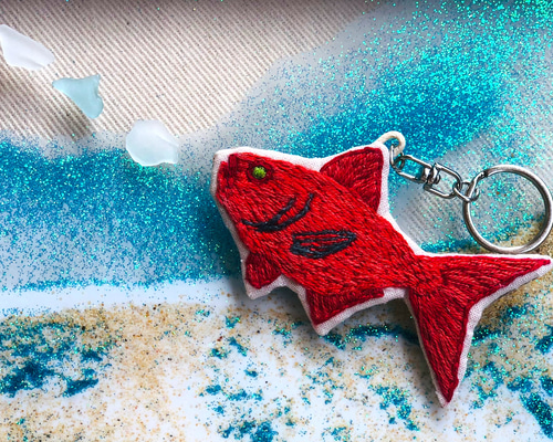 キンメダイの刺繍キーホルダー 魚の刺繍 魚のキーホルダー