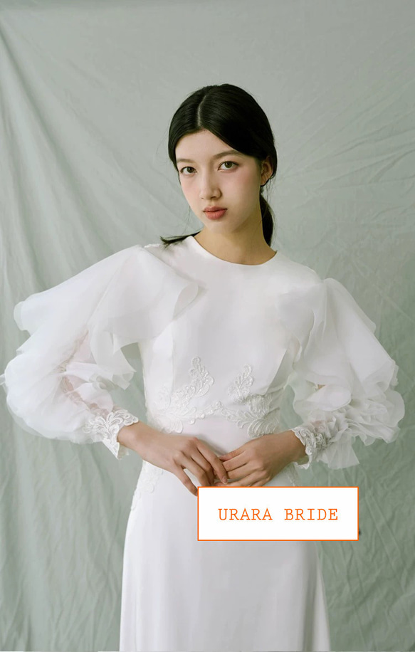 ソフトマーメイド ボリューム袖 ウエディングドレス 二次会 バスト ウエスト ヒップ