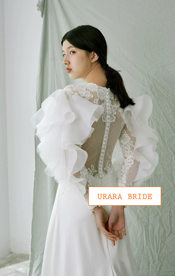 ソフトマーメイド ボリューム袖 ウエディングドレス 二次会 バスト ウエスト ヒップ