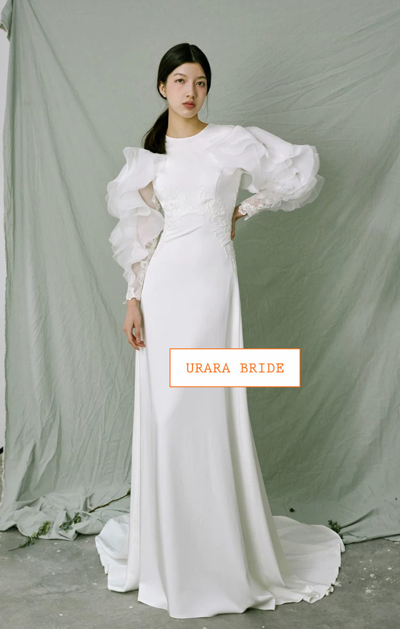 ソフトマーメイド ボリューム袖 ウエディングドレス 二次会 バスト ウエスト ヒップ