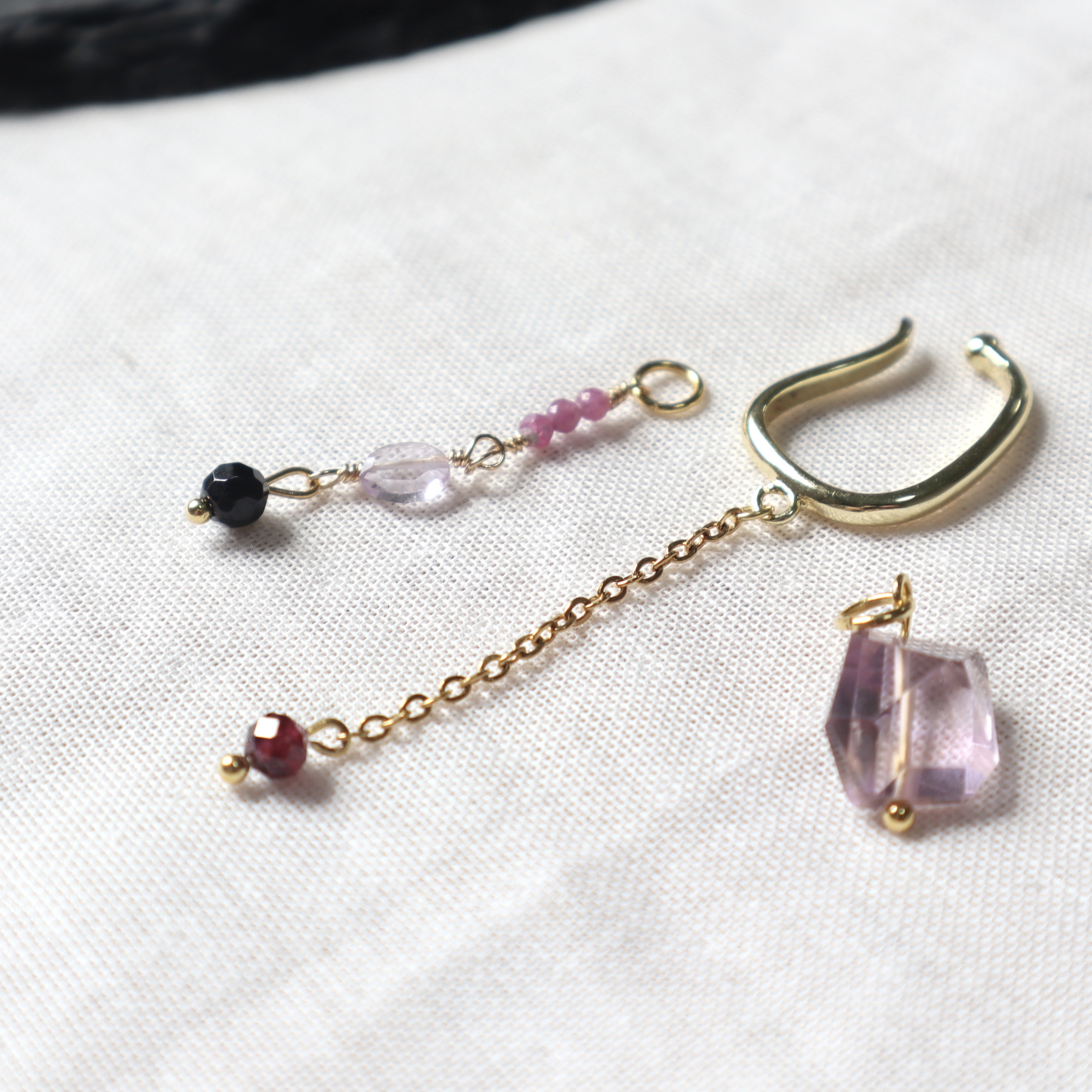 【4点セット割引】蠍座ディープカラー星座石のお守りピアス　イヤリング　イヤーカフ　ネックレス　ブレスレット　天然石　福袋