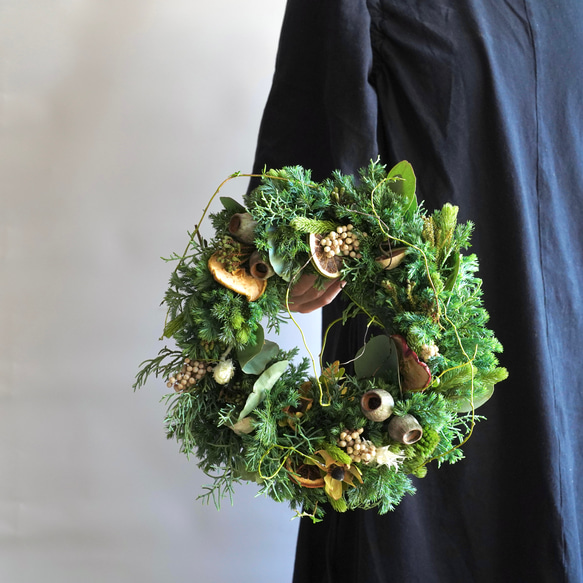 深緑ブルーバードとブルファンのXmasリース/グリーンリース/ポポラス 深緑ブルーバードとブルファンのXmasリース/グリーンリース/ポポラス