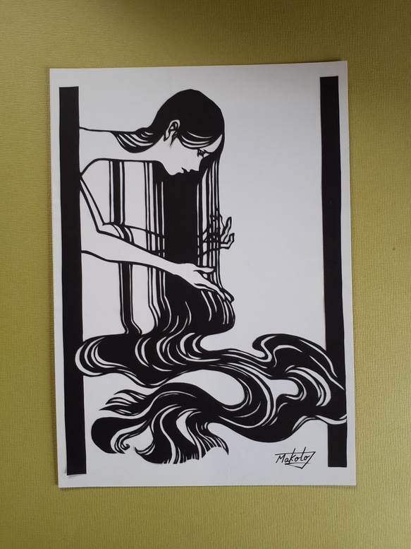 切り絵アート 長い髪の少女 切り絵 makochin 通販 14745245｜Creema