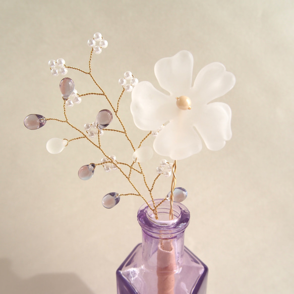 しずくビーズのお花〈パープル〉｜花瓶に飾るワイヤーフラワー アート