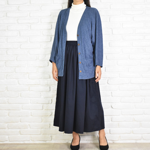 ネイビー フレアスカート ギャザー入り 全ママへ届け！上品に華やぐギャザー切替フレアスカートで秋の母