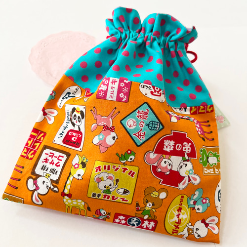巾着袋☆巾着ポーチ☆給食袋☆はいから横丁☆昭和レトロ☆レトロポップ