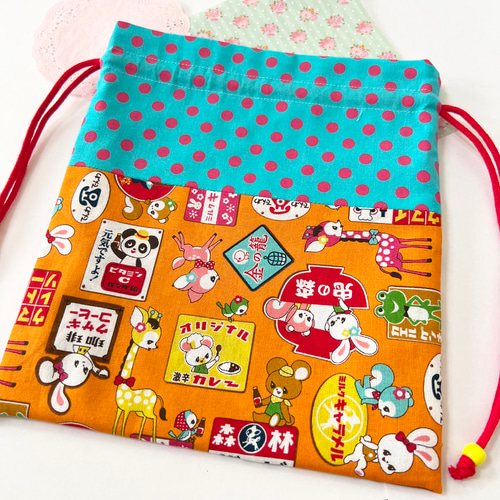 巾着袋☆巾着ポーチ☆給食袋☆はいから横丁☆昭和レトロ☆レトロポップ