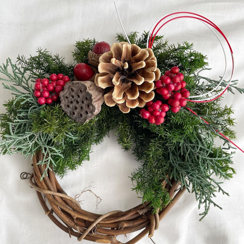 ヒムロスギのナチュラルお正月リース＊ラッピング無料✳︎プリザーブド