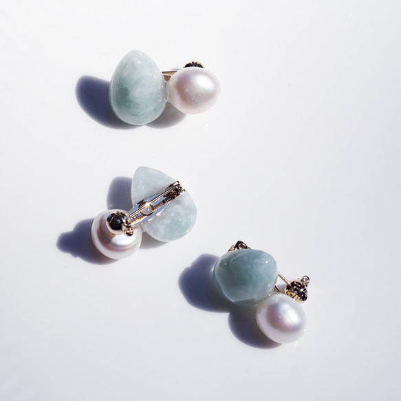 ビルマ産翡翠とバロック淡水真珠のブローチ　～楊貴妃 7枚目の画像