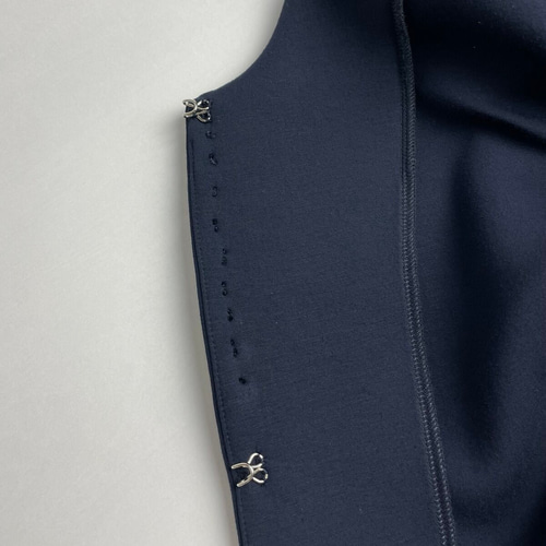 上品パール付き お袖フレアノーカラーコート ネイビー【FREE