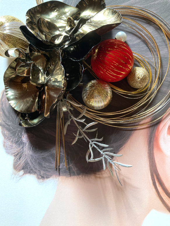 シルバーブラス胡蝶蘭髪飾り　花嫁ヘア　和装ヘア 8枚目の画像