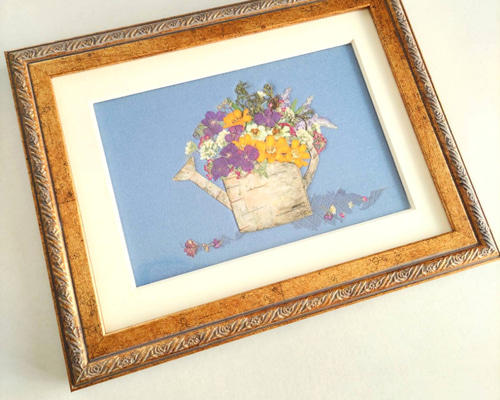 送料無料】押し花アート・初秋のガーデンの花達の押し花額