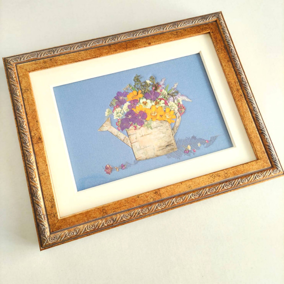 送料無料】押し花アート・初秋のガーデンの花達の押し花額