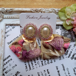 インド刺繍 ビーズ刺繍 ピアス/イヤリング 2way パープル おおぶり 