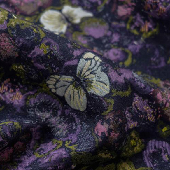 油絵感の蝶柄 パープル金糸抽象模様 ジャカード生地 [3264] 5枚目の画像
