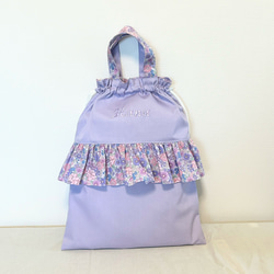 入園入学 3点セット 小花くすみパープル×アーモンドピンク フリル 入園入学 3点セット 小花くすみパープル×アーモンドピンク フリル