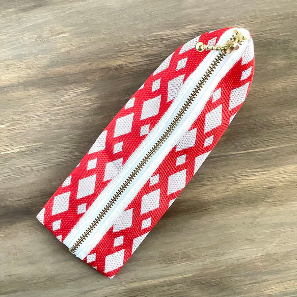 畳縁　笔盒　菱形　日式　紅和白 第2張的照片
