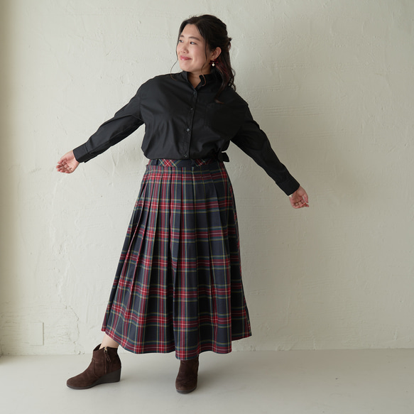 Morino Gakko Large Size Tartan Check Pattern 褶皺裙 [Dark Navy Base 第9張的照片