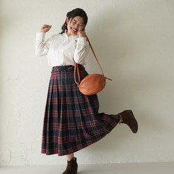 Morino Gakko Large Size Tartan Check Pattern 褶皺裙 [Dark Navy Base 第16張的照片