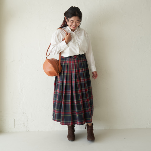 オクスン　チェックスカート　サイズ2 ﾓﾘﾉｶﾞｯｺｳ 大きいサイズ チェックスカート 【ダークネイビーチェック柄