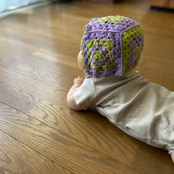グラニースクエア　baby bonnet ベビー　ボンネット　ニット帽　クロシェ　コットン　 6枚目の画像