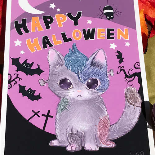 フォロワー様限定788円世界に1つだけのハロウィンハンドメイドメッセージカード猫 フォロワー様限定688円 世界に1つだけのハンドメイドメッセージカード 猫