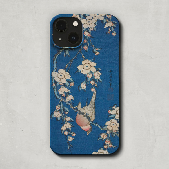 スマホケース / 葛飾 北斎「鷽 に 垂桜 (1834)」 iPhone 全機種対応 浮世絵 和 小鳥 レトロ 個性的 1枚目の画像