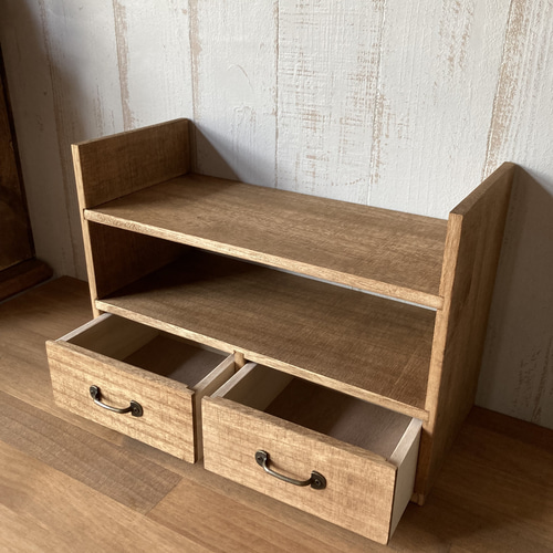 ナチュラルなオープンラック 小引き出し付 棚・シェルフ・ラック