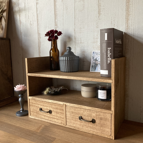 ナチュラルなオープンラック 小引き出し付 棚・シェルフ・ラック