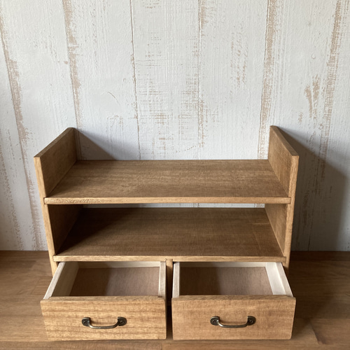 ナチュラルなオープンラック 小引き出し付 棚・シェルフ・ラック