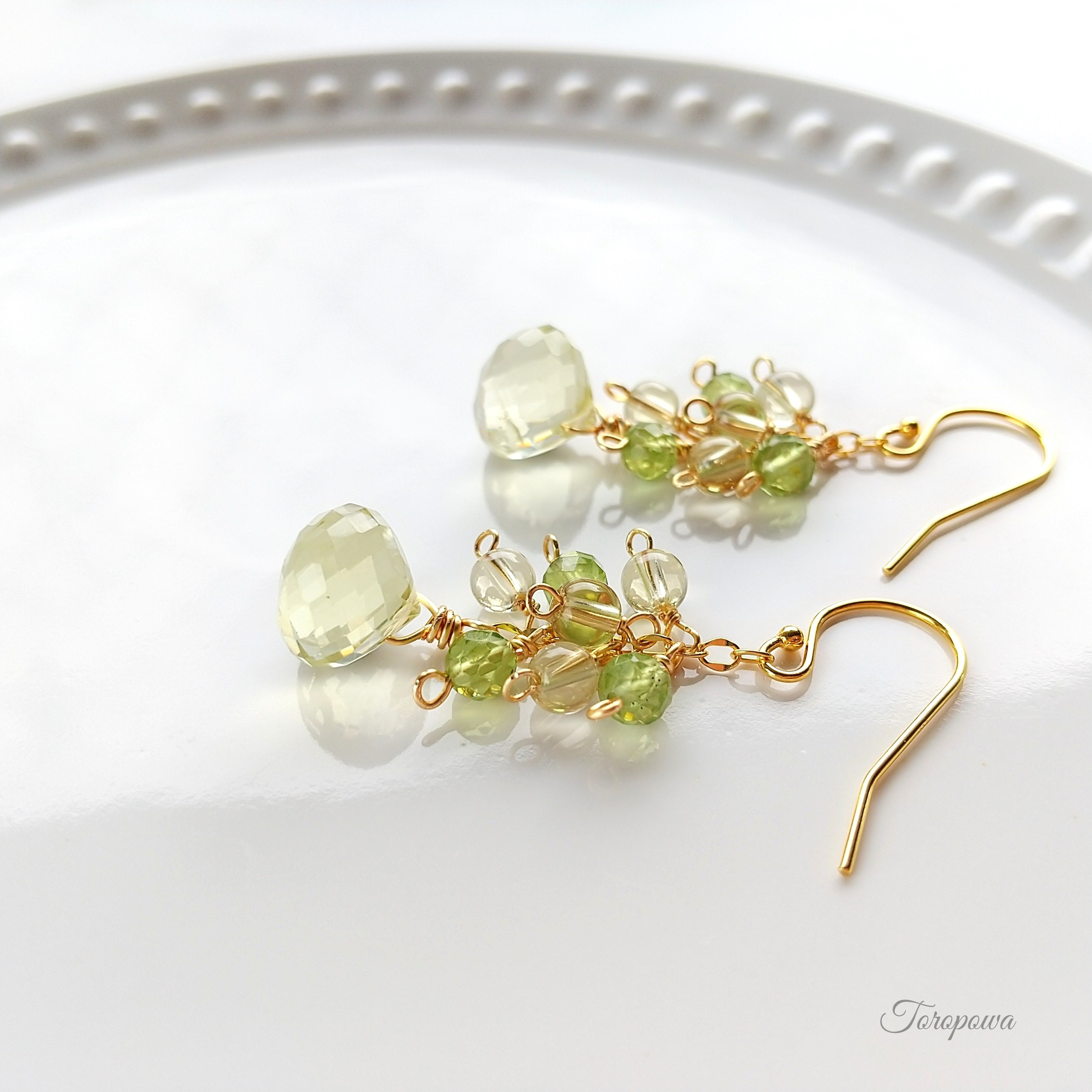 価格は安く 天然石ピアス☆彡アガット レモンクォーツ&ペリドット♡未使用【アンク】K14GF アクセサリー