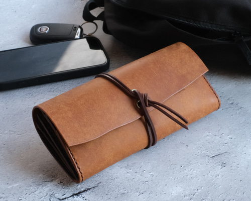 guruguru長財布 キャメル］春財布 本革 手縫い 手縫い 大容量 革財布