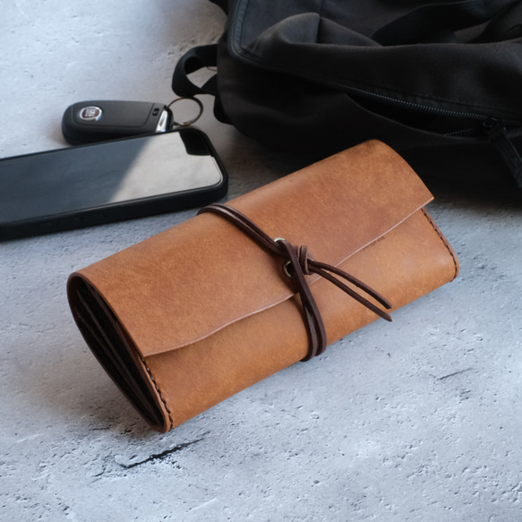 guruguru長財布 キャメル］春財布 本革 手縫い 手縫い 大容量 革財布