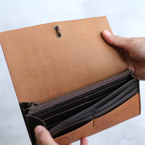 guruguru長財布 キャメル］春財布 本革 手縫い 手縫い 大容量 革財布