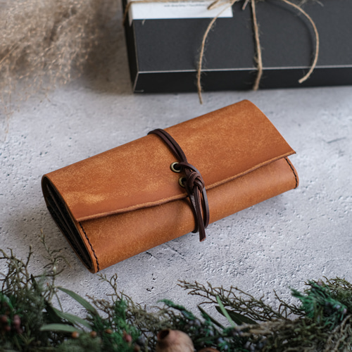 翌日発送」本革の温もり［guruguru長財布 キャメル］手縫い レディース