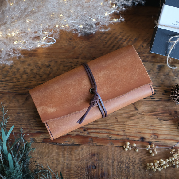 本革の温もり［guruguru長財布 キャメル］手縫い レディースメンズ